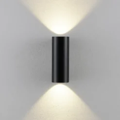 Aplique para exterior CAN, negro, 2 luces, Ø 8 cm IP65 metal GU10