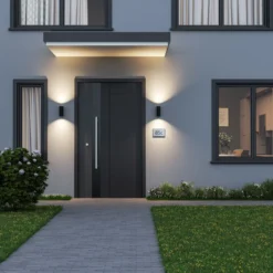 Aplique para exterior CAN, negro, 2 luces, Ø 8 cm IP65 metal GU10