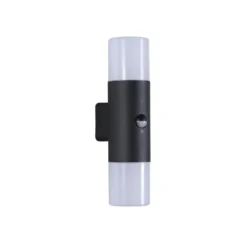 Aplique para exterior Cannes, altura 30 cm, blanco y negro, 2 luces, con sensor