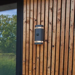 Aplique para exterior con sensor FOCUS ROUND, gris oscuro, 2 x GU10, IP44