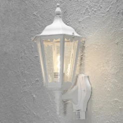 Aplique para exterior Firenze con sensor, de pie, blanco