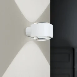 Aplique para exterior LED Tatra, blanco, Ø 10,2 cm, aluminio, arriba/abajo