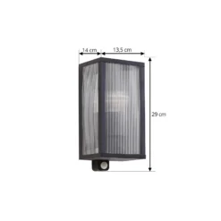 Aplique para exterior Lindby Peldar, antracita/estriada, 26 cm, con sensor