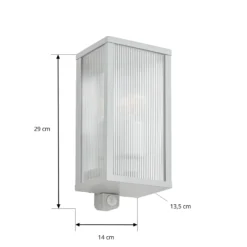 Aplique para exterior Lindby Peldar, gris/estriada, 26 cm, con sensor
