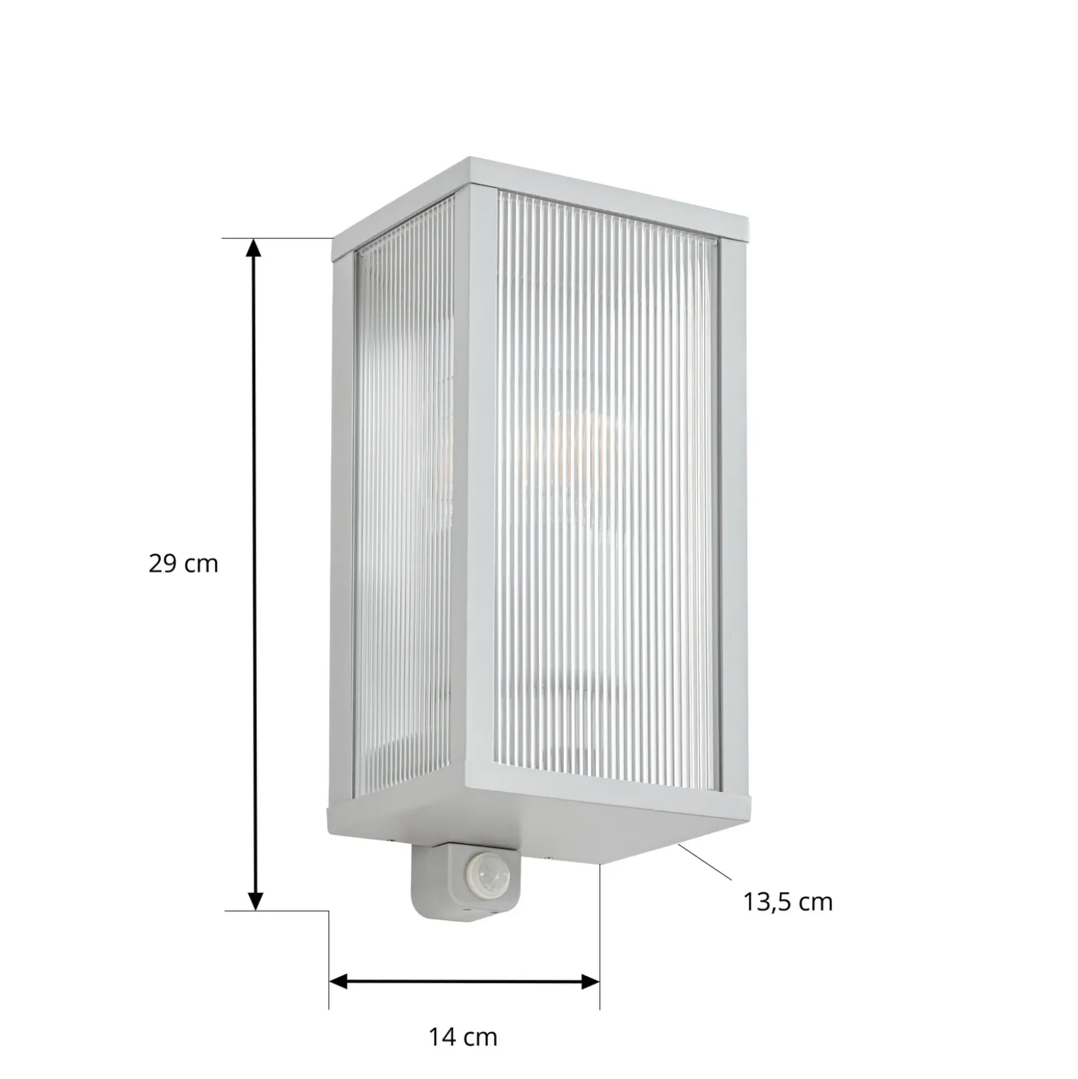 Aplique para exterior Lindby Peldar, gris/estriada, 26 cm, con sensor
