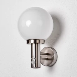 Aplique para exterior Lindby «Nada», acero inoxidable, cristal, sensor, E27
