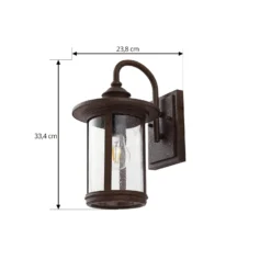 Aplique para exterior Lindby Zayn, color óxido, cristal, IP23