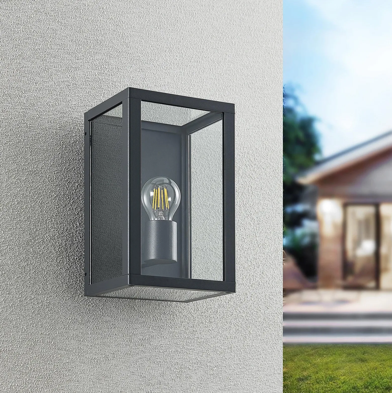 Aplique para exterior Lindby Giavanna, 28 cm, antracita, IP44, E27