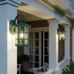 Aplique para exterior Lindby Ankea, verde, altura 37 cm, IP23, E27