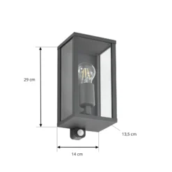 Aplique para exterior Lindby Peldar, antracita/transparente, 26 cm, sensor