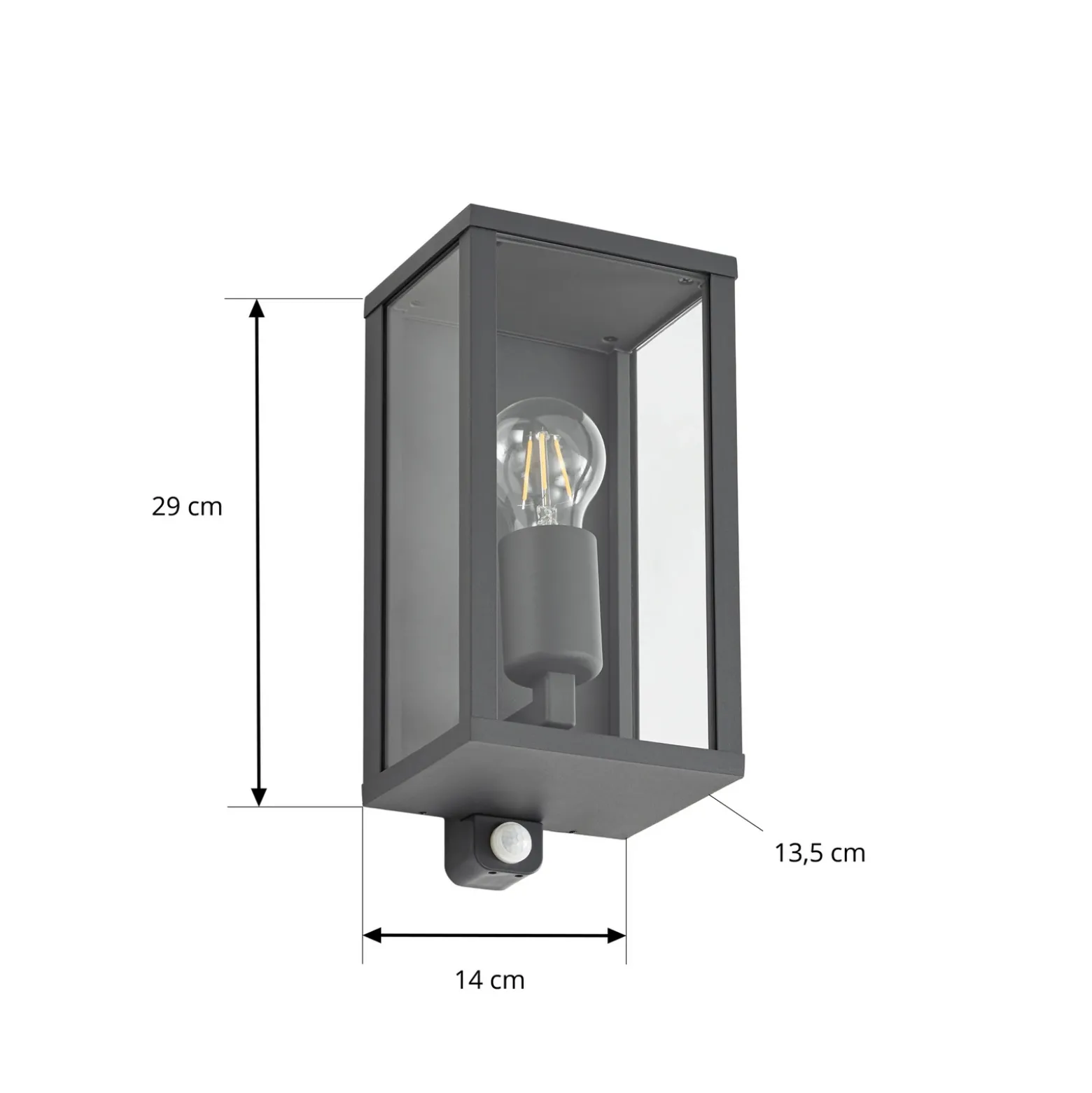 Aplique para exterior Lindby Peldar, antracita/transparente, 26 cm, sensor