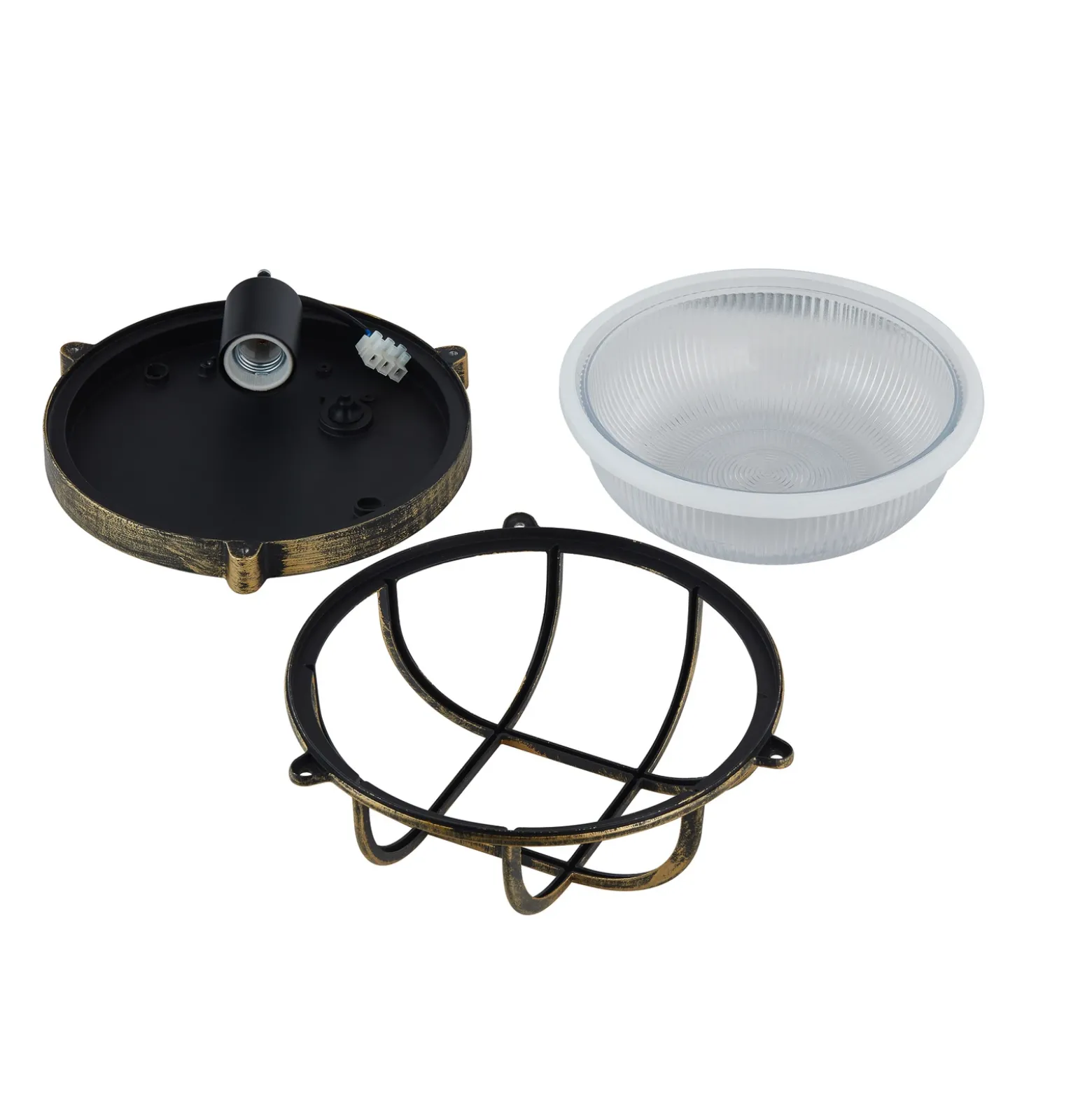 Aplique para exterior Lindby Daaje, dorado, Ø 26 cm, aluminio