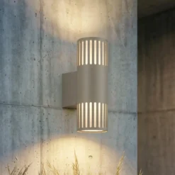 Aplique para exterior Lindby Lurinda, 2 luces, gris piedra, Ø 10 cm, IP44