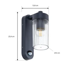 Aplique para exterior Lindby Kaliro, antracita, 24 cm, IP54, sensor