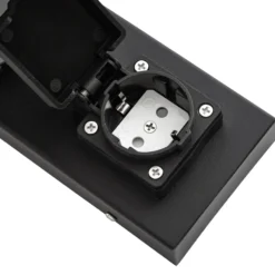 Aplique para exterior Lindby Enerio, negro, con toma de corriente, GU10, IP44