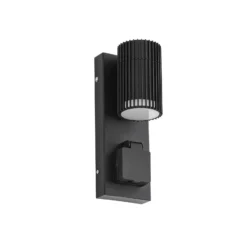 Aplique para exterior Lindby Enerio, negro, con toma de corriente, GU10, IP44
