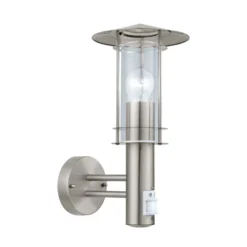Aplique para exterior Lisio, color acero inoxidable, altura 36 cm, con sensor