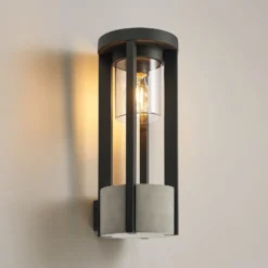 Aplique para exterior Lucande Overa, gris, metal, 42 cm, IP44, E27