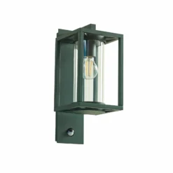 Aplique para exterior Lucande Ferda, portalámpara en la parte inferior, verde