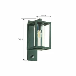 Aplique para exterior Lucande Ferda, portalámpara en la parte inferior, verde