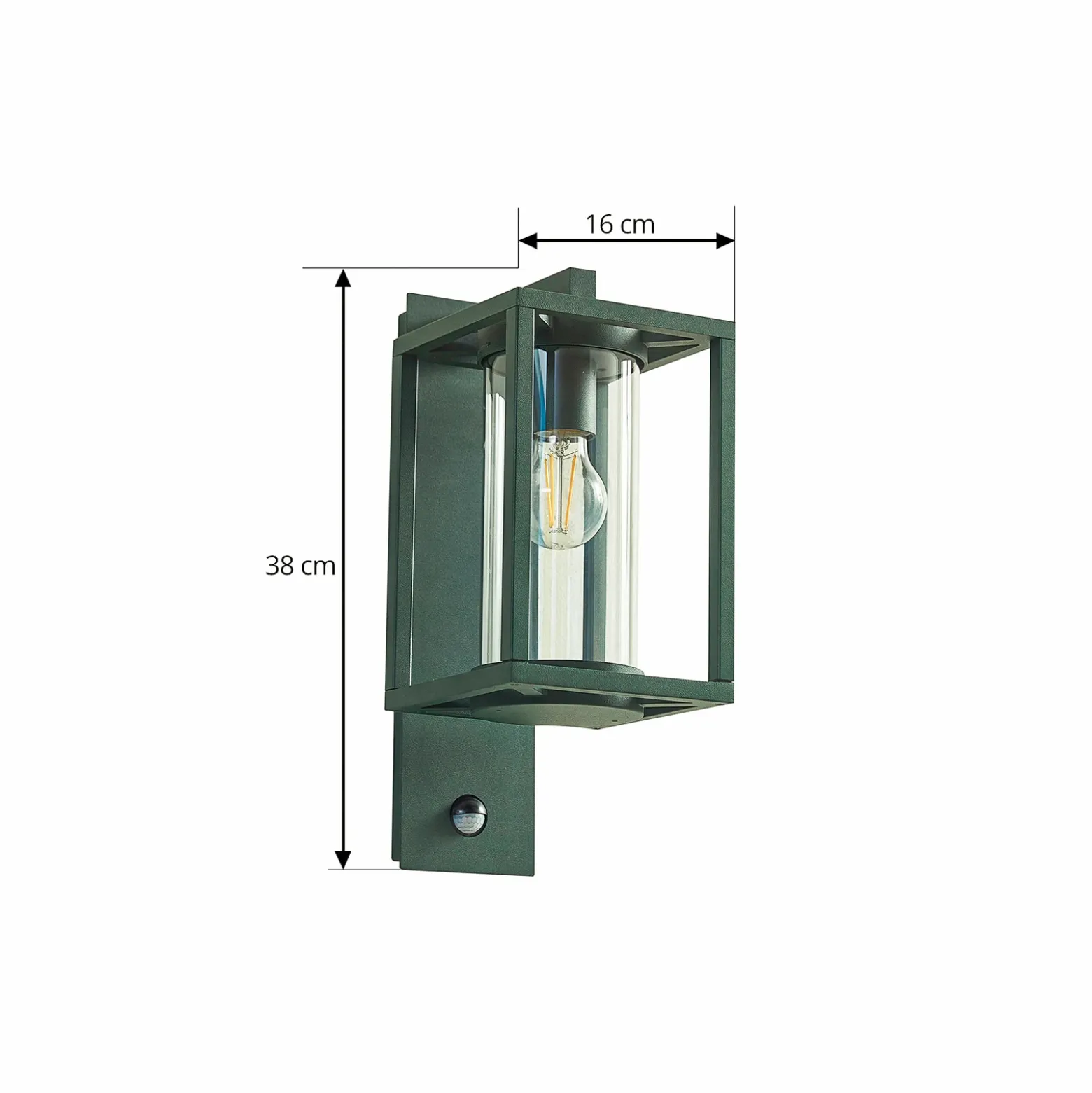 Aplique para exterior Lucande Ferda, portalámpara en la parte inferior, verde