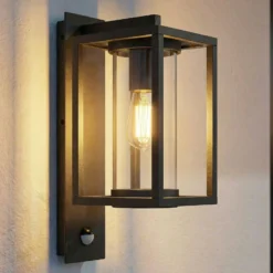 Aplique para exterior Lucande Ferda, sensor, portalámpara inferior antracita