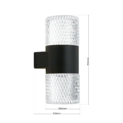 Aplique para exterior Mondo, negro, altura 20,4 cm, aluminio, 2 luces.