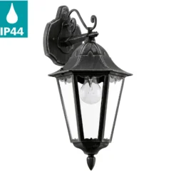 Aplique para exterior Navedo, negro/plata, altura 47 cm, con luz hacia abajo