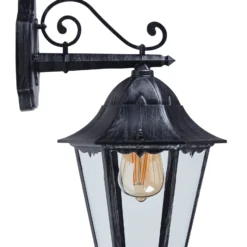 Aplique para exterior Navedo, negro/plata, altura 47 cm, con luz hacia abajo