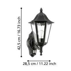 Aplique para exterior Navedo, negro/plata, altura 42 cm, con sensor