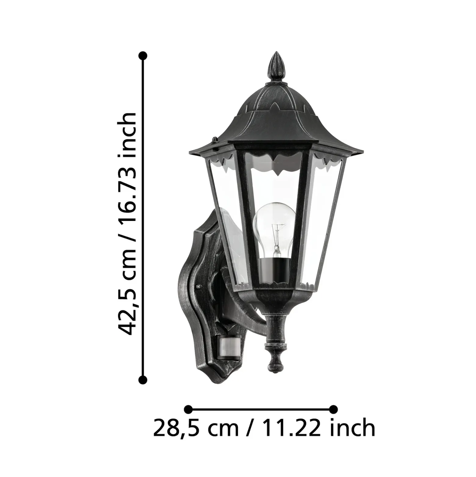 Aplique para exterior Navedo, negro/plata, altura 42 cm, con sensor
