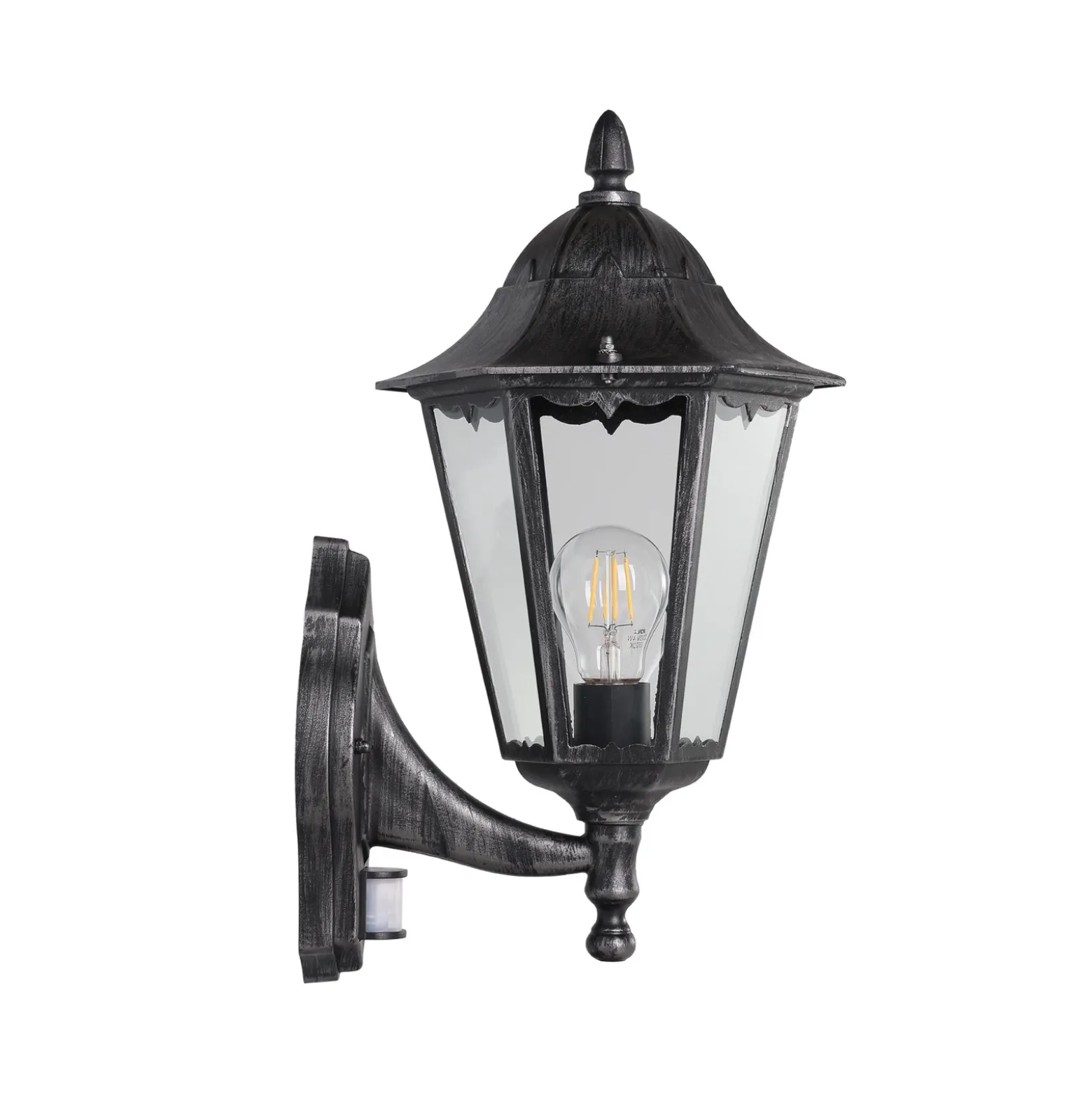 Aplique para exterior Navedo, negro/plata, altura 42 cm, con sensor