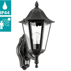 Aplique para exterior Navedo, negro/plata, altura 42 cm, con sensor