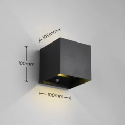 Aplique para exterior recargable LED Talent, negro, ancho 10 cm Sensor