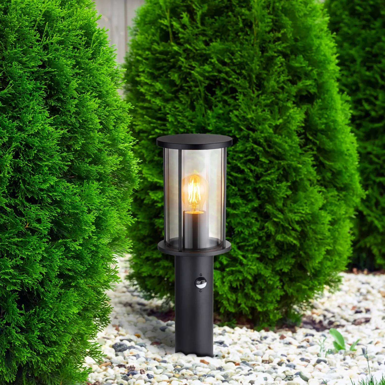 Baliza Gracey, negra, con sensor, 45 cm, IP54, E27