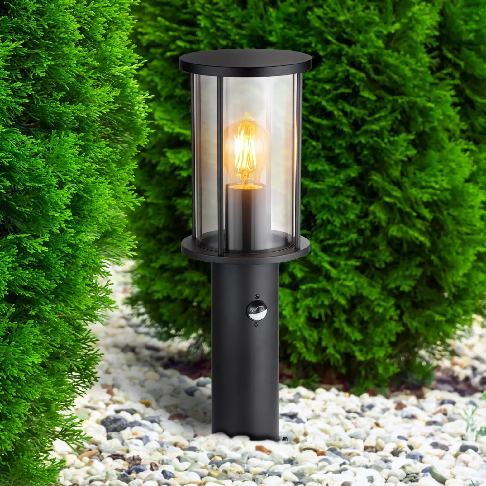 Baliza Gracey, negra, con sensor, 45 cm, IP54, E27