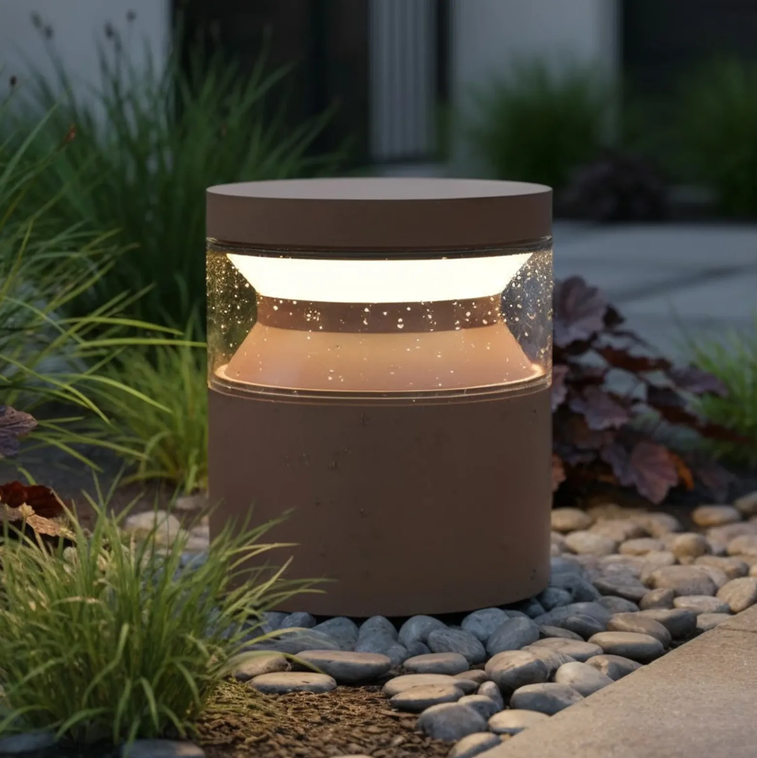Baliza LED Ideal Lux Boeing, marrón café, altura 15 cm