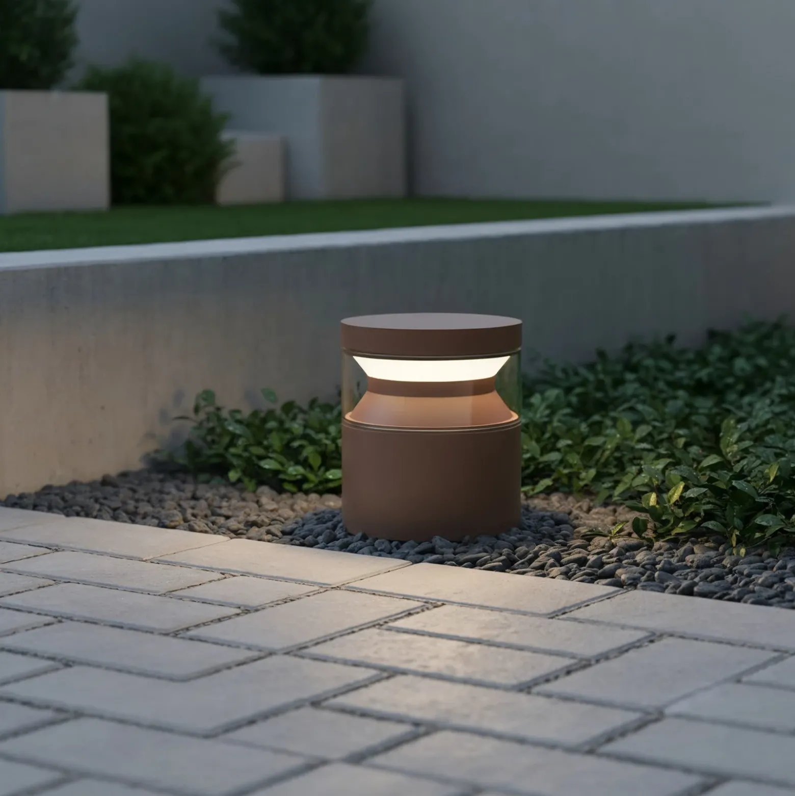 Baliza LED Ideal Lux Boeing, marrón café, altura 15 cm