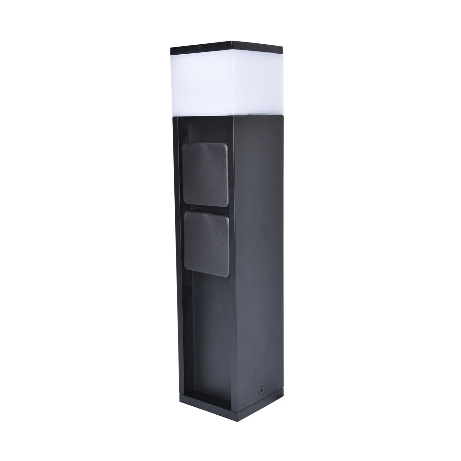 Baliza LED MAINS, negra, 37 cm, IP54, 2 enchufes