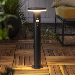 Baliza LED solar Valletta Sensor metal negro 50 cm