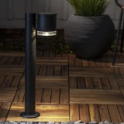 Baliza LED solar Viena, negra, metal, altura 50 cm