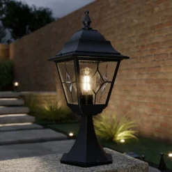 Baliza Norfolk, negro/transparente, con cristal al plomo, IP43