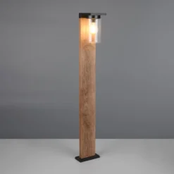 Bolardo luminoso ARDILA, aspecto de madera, altura 100 cm, metal/vidrio IP44