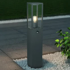Bolardo luminoso de sensor GARONNE, antracita, altura 80 cm, metal IP44