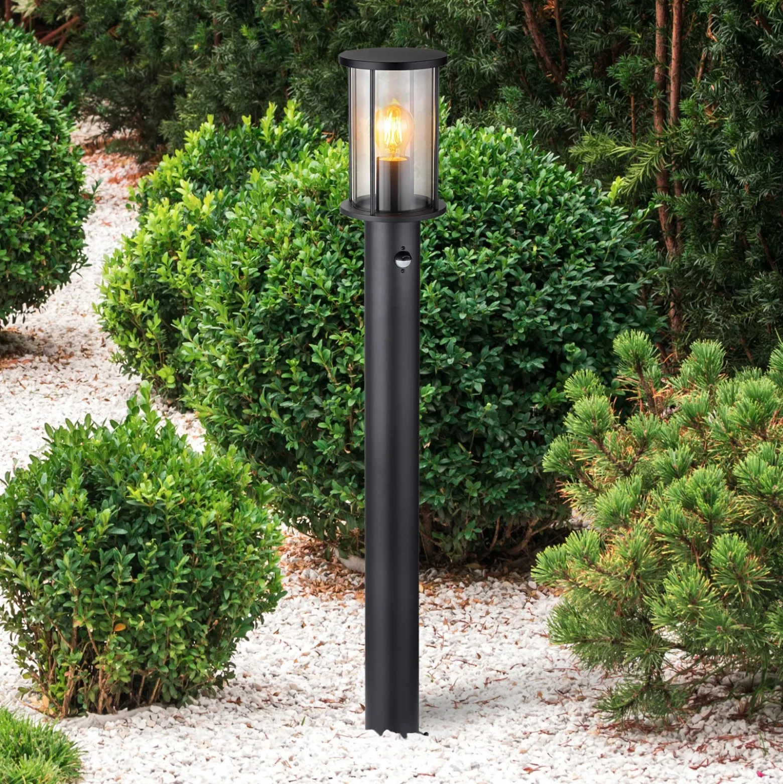 Bolardo luminoso Gracey, negro, con sensor, 100 cm, IP54, E27