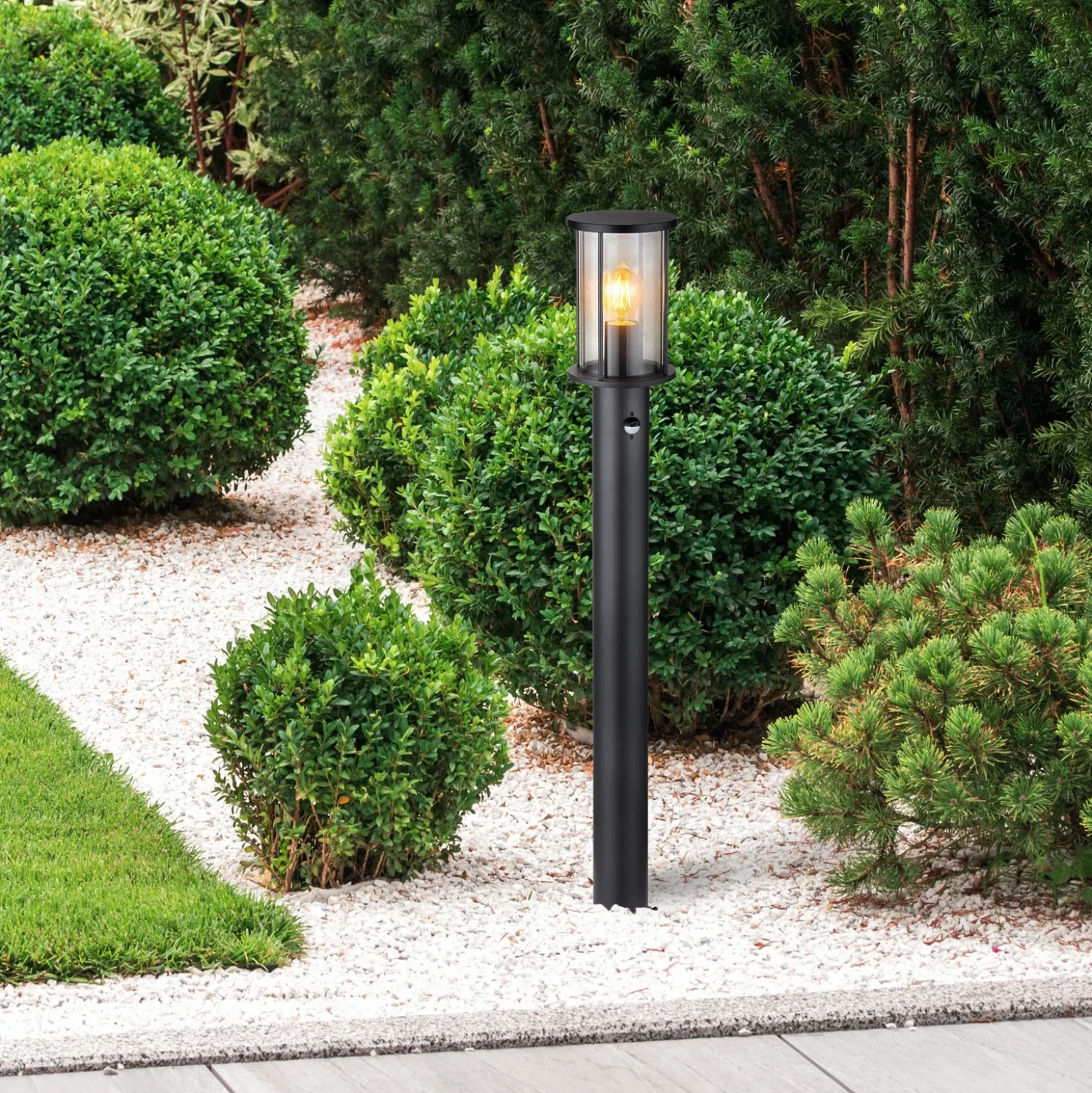 Bolardo luminoso Gracey, negro, con sensor, 100 cm, IP54, E27