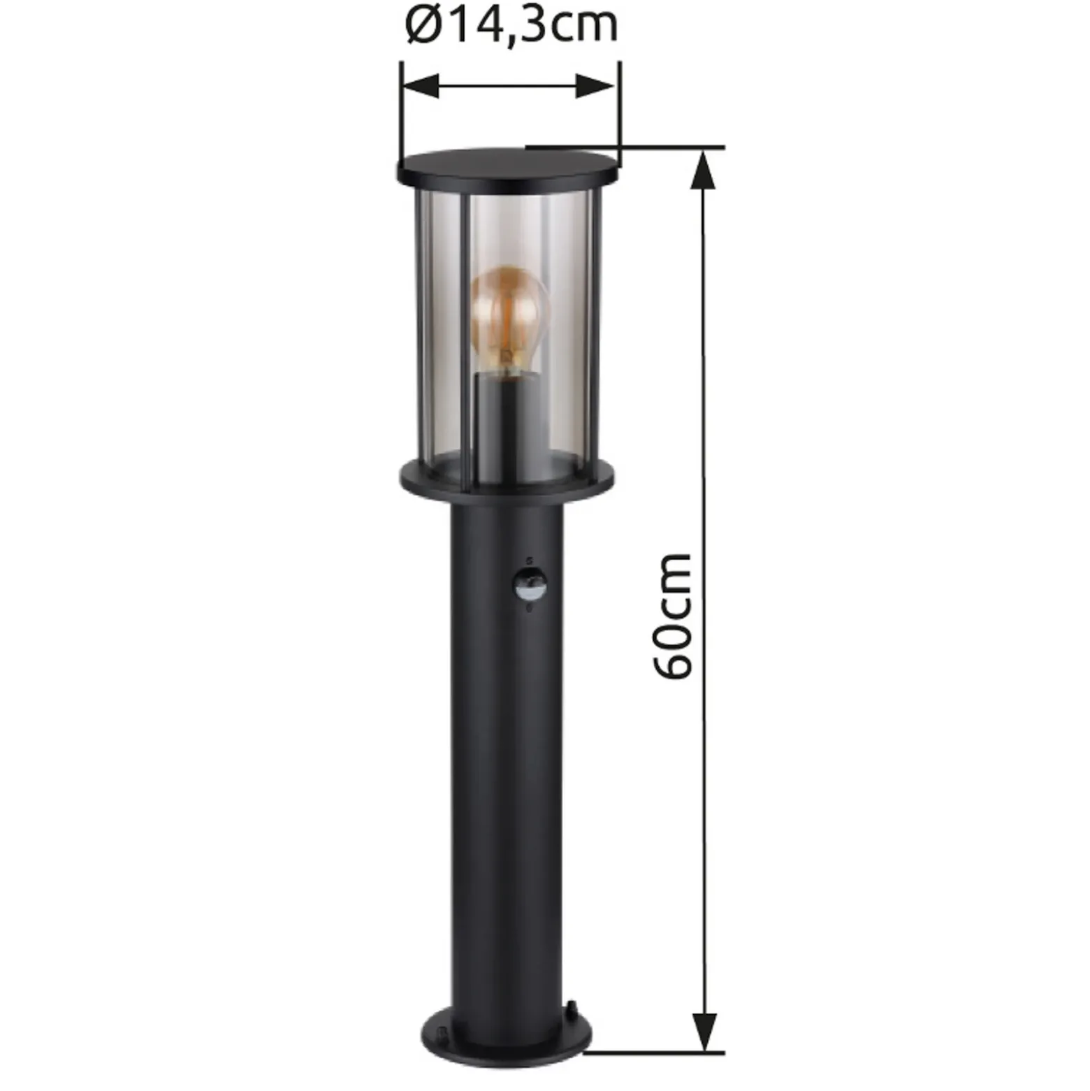 Bolardo luminoso Gracey, negro, con sensor, 60 cm, IP54, E27