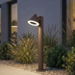 Bolardo luminoso LED de exterior Lindby Soran, marrón, 60 cm, metal, IP44