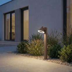 Bolardo luminoso LED de exterior Lindby Soran, marrón, 60 cm, metal, IP44