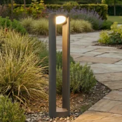 Bolardo luminoso LED Dylen de Lucande, gris, metal, 80 cm, IP65